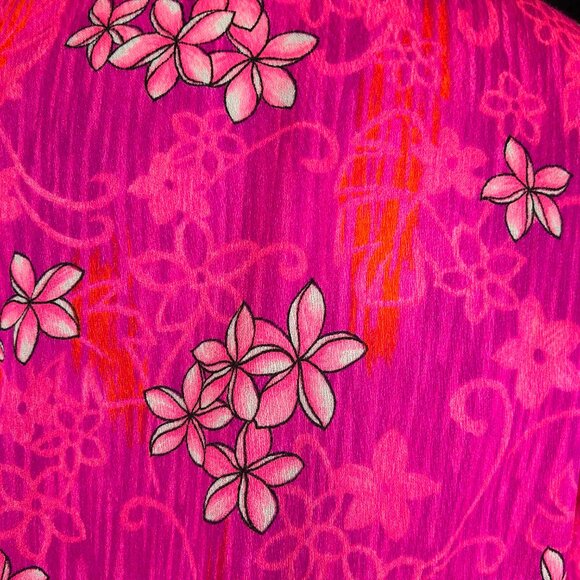 Vintage 60s Bark Cloth Day Glo Psychedelic Floral Mandarin Collar Shirt Hawaiian - Picture 13 of 13